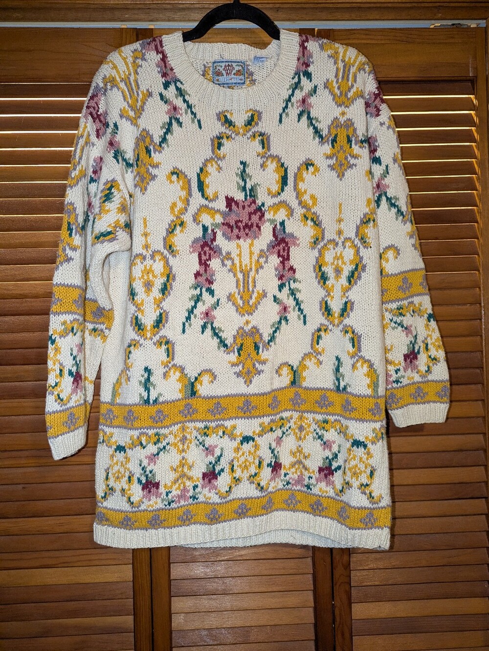 Vintage Tapestry Floral Victorian Inspired Ramie Cotton Knit Sweater